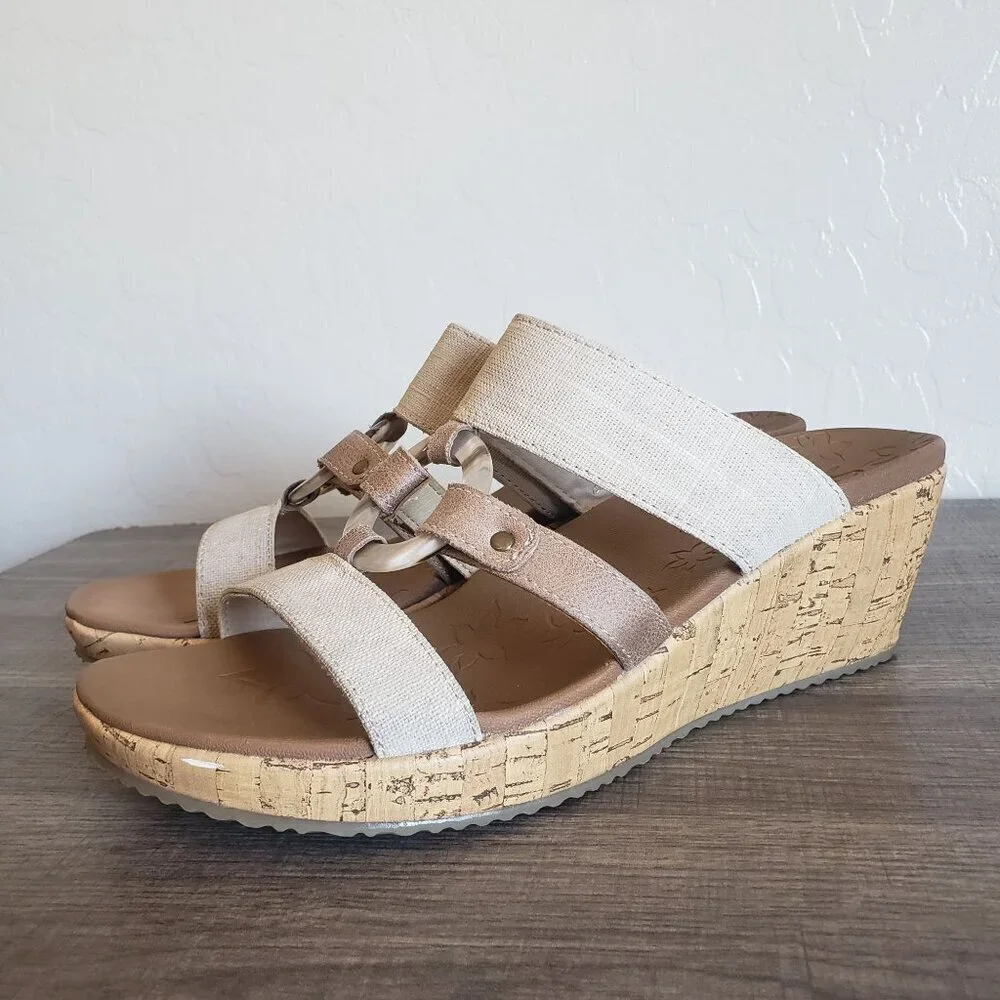 Skechers Beverlee Sail Away Slip-On Canvas Wedge Sandals Natural Size Women's 10
